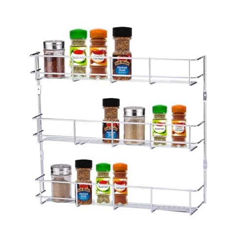 Image of Buckingham 3 Tier Spice and Herb Rack Premium Quality Heavy-Duty Chrome Wall Mounted Kitchen Cupboard Storage Organiser 38.5 Cm (Tier 3)