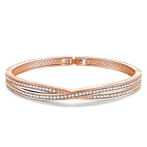 Image of PRETTERY Infinity Bangles Bracelets for Women, Rose Gold Plated Cubic Zirconia Bracelet, Birthday Valentine Thanksgiving Christmas Jewellery Gift