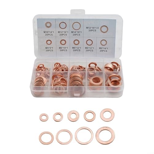 Image of Zilimontt 200Pcs Copper Diesel Injector Seal Washer Set, Copper Gasket Washer Set for Diesel Injector Installations in Various Engines