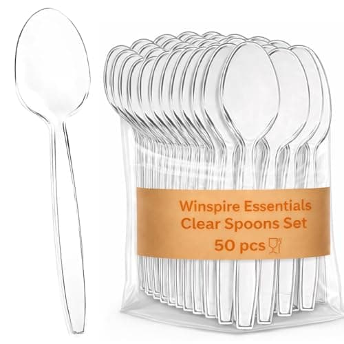 Image of Clear Reusable Spoons, Heavy Duty Dinnerware, Pack of 50, Strong and Washable for Home & Travel