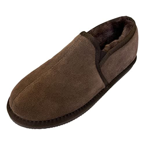 Image of Deluxe Men's 'Sam' Sheepskin Slippers with Lightweight Hard Sole (9, Chocolate)