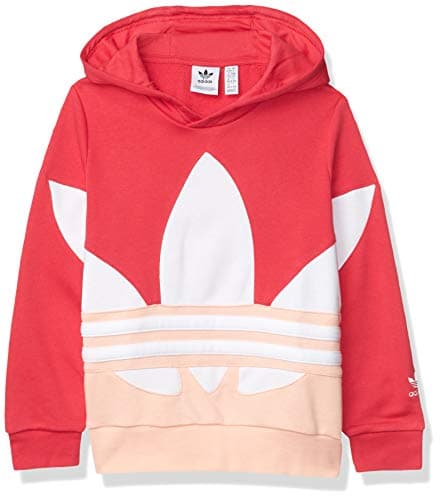 Image of adidas Originals unisex-youth Big Trefoil Hoodie Pink/Haze Coral/White Large