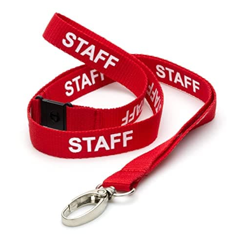 Image of CKB LTD Red Staff LANYARDS Breakaway Safety Lanyard Neck Strap Swivel Metal Clip for ID Card Holder - Pull Quick Release Design Pack of 10