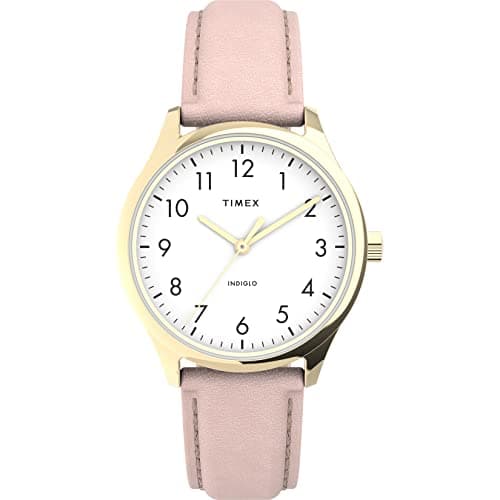 Image of Timex Women's Modern Easy Reader 32mm Quartz Leather Strap, Pink, 16 Casual Watch (Model: TW2V252009J)