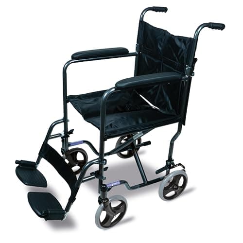 Image of Steel Compact Transit Chair – Lightweight 12kg Travel Wheelchair with Foldable Backrest and Padded Armrests, Adjustable Swing-Away Footrests (Hammered)