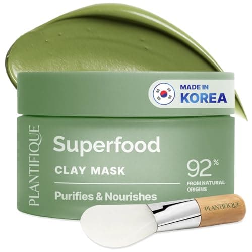 Image of Plantifique Korean Skincare Face Mask – Organic Clay Mask with Avocado & Green Tea, Vegan & Dermatologically Tested Mud Mask for Face & Body – 110g/3.88 Oz