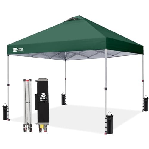 Image of CROWN SHADES Pop Up Gazebo 3m x 3m, Center Lock One Push Instant Pop Up Outdoor Canopy Tent, Heavy Duty Gazebo with Carry Bag, Bonus 8 Stakes and 4 Ropes, Forest Green