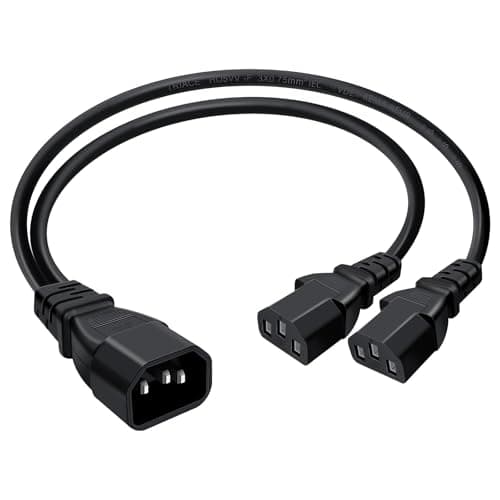 Image of C14 to 2x C13 Power Splitter Cable, IEC 60320 Y Splitter Extension Lead, 3x0.75mm² Heavy Duty Kettle Lead for PDU, UPS, Computer, Monitor & Server (30CM)