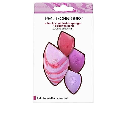 Image of Real Techniques Berry Pop Miracle Complexion Sponge & Mini Sponges Kit, 4 Piece Set, Makeup Blending Sponges, For Foundation, Concealer, & Other Cream Products, Full Coverage, Streak Free