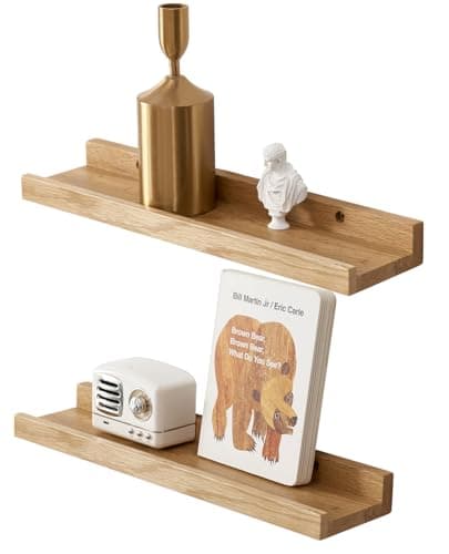 Image of Gieanoo Floating Shelves, 30cm Solid Oak Wood Rustic Wall Shelves Set of 2 Wall mounted Picture Ledge Shelf with lip radiator shelf Display Shelf For Living Room, Kitchen, Bedroom