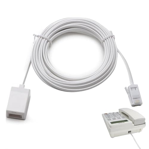 Image of BT Telephone Extension Cable, 5m Straight Through Phone Cables, 6P4C Male to Female Extension Cable, UK Landline Phone Cord for Home and Office, RJ11 Fax, Modem, Router (White, 16.4ft)