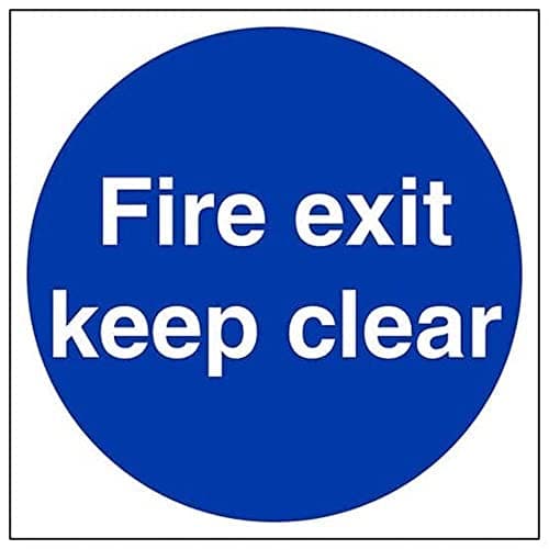 Image of V Safety 18003AT Fire Exit Keep Clear Mandatory Sign - Square - 200 mm x 200 mm - 2 mm Super Strong PETG