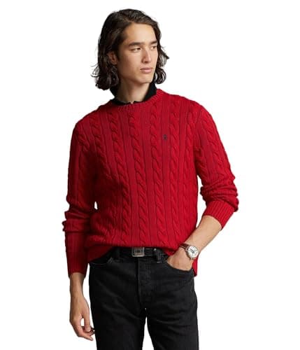 Image of POLO RALPH LAUREN Men's Cable-Knit Cotton Sweater, Park Avenue Red, S