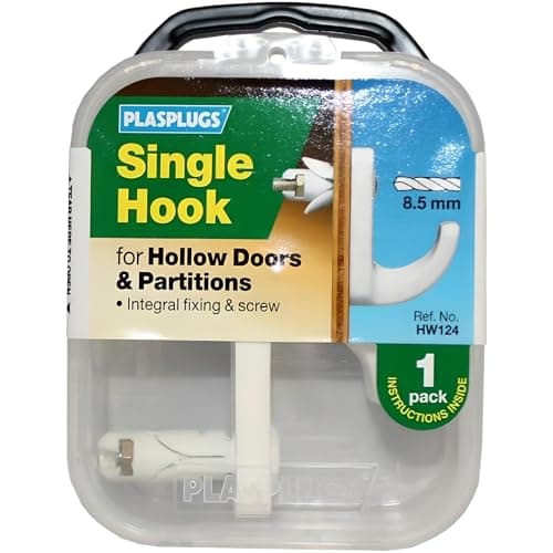Image of AMK® Plasplugs Single Hook for Hollow Doors Door & Partitions Integral Fixing Screw White