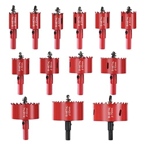 Image of flintronic Bi-Metal Hole Saw, 13 PCS 18mm - 75mm Hole Saw Set with Hexagon Adapter and Centring Drill, Perfect for Drilling Soft Metal, Wood, PVC Board and Plastic for Cutting Circular Holes