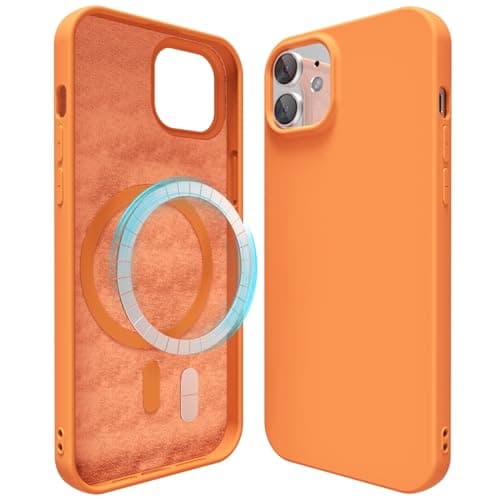 Image of oakxco Silicone Case for iPhone 12 Pro/iPhone 12 Compatible with Magsafe Magnetic Wireless Charging, Slim Thin Soft Rubber Gel with Magnet, Matte TPU Mag Cover for Women Men, Orange