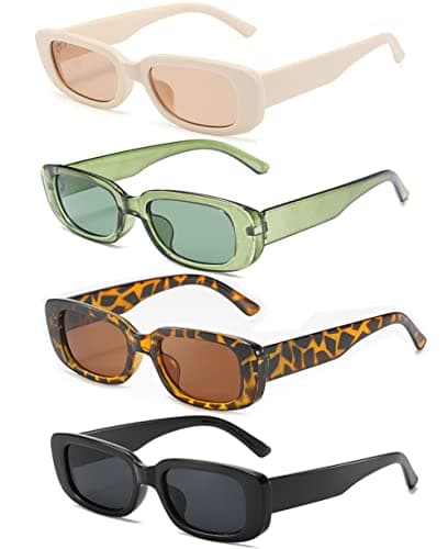 Image of Unning 4 Pack Retro Rectangle Sunglasses Women Vintage 90s Trendy Sunglasses Set Square Glasses for Women Men