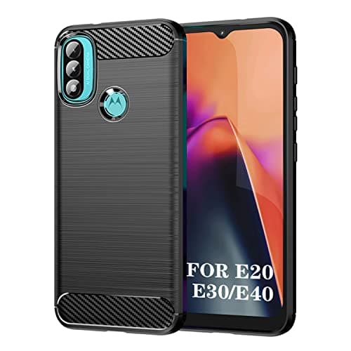 Image of SCL Brushed Armor Case Compatible with Moto E20 / E30 / E40 - Carbon Fibre Black Case for Motorola Moto E20 / E30 / E40