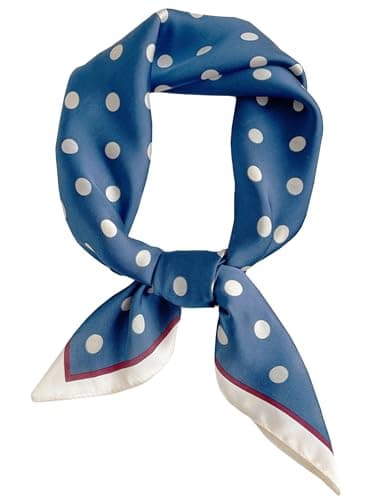 Image of Elerevyo Women 1950s Polka Dots Vintage Scarf, Retro Square Silky Satin 50s Neckerchief Head Wrap Bandanas Neck Scarves Blue 70x70cm/27.6x27.6(LxW)