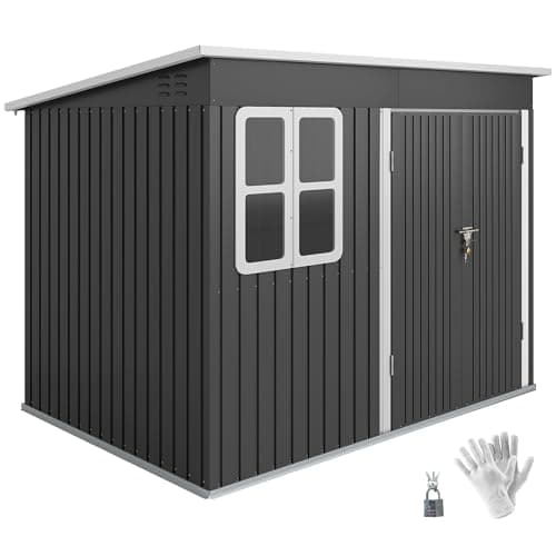 Image of Outsunny 8.5 x 6ft Storage Shed Galvanised Steel Garden Shed, Metal Shed with Foundation Kit, Window, Lockable Wide Doors and Air Vents for Outdoor Patio, Dark Grey