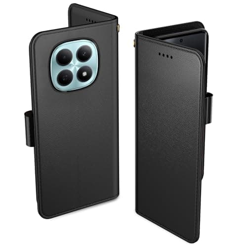Image of Aiziki For Xiaomi Poco M8 Phone Case, Leather Flip Case with 3 Card Slots & Kickstand, Anti-Drop, Magnetic Closure, Compatible with Xiaomi Poco M8 Case- Black