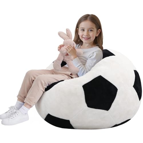 Image of MeMoreCool Kids Football Bean Bag Chair, Toddler Beanbag Sofa Seat with Filling Included for Boys Girls Reading, Children’s Soft Lazy Couch for Bedroom, 65 x 65cm