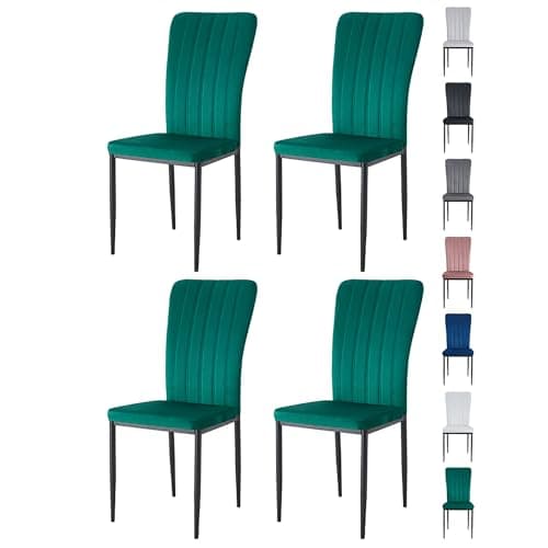Image of mcc direct Set of 4 Dining Chairs, Velvet High Back Kitchen Chairs with Upholstered Soft Seat and Metal Legs for Home, Office, Dining and Reception - Elle (Green)