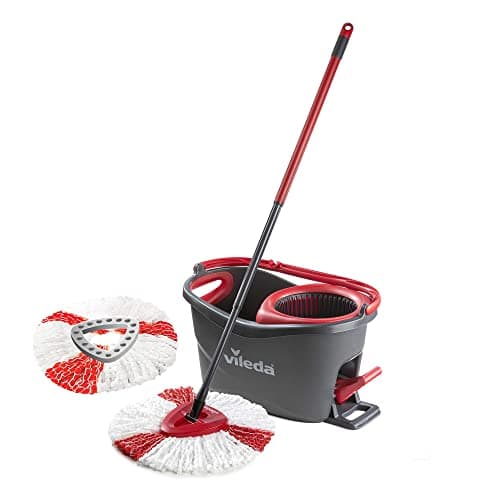 Image of Vileda Turbo Microfibre Mop and Bucket Set with Extra 2-in-1 Head Replacement, Spin Mop for Cleaning Floors, Set of 1x Mop, 1x Bucket and 1x Refill