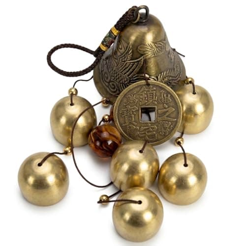 Image of Lucky Fengshui Wind Chimes - Copper Alloy Dragon Bell, 6 Bells Hanging for Home & Garden, Good Luck Blessing