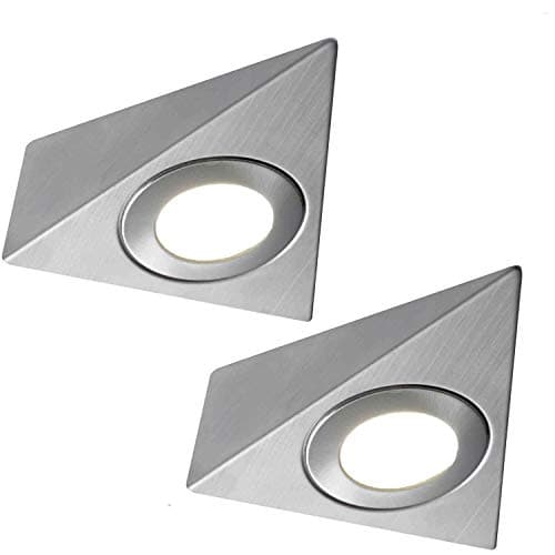 Image of 2 Pack | Bright 2.6W LED Under Cabinet Pyramid Spot Lights & Driver Kit | Stainless Steel & Warm White | Kitchen Worktop Countertop Cupboard Unit Down Light | Modern Triangle Lighting Fitting
