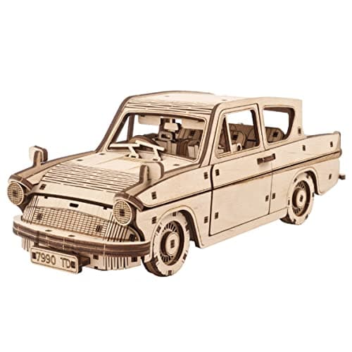 Image of UGEARS Wooden 3D Puzzles For Adults - Flying Ford Anglia Harry Potter Puzzle 3D – Harry Potter Flying Car Building Kits For Adults DIY Model Kit with Spring Drive 244 Pcs