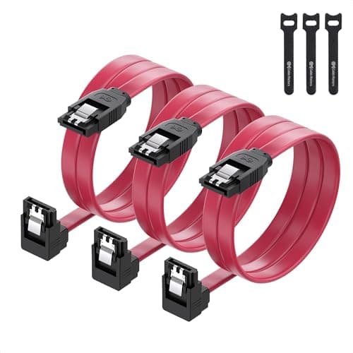 Image of Cable Matters 3-Pack 90 Degree SATA Cable 60cm, 6Gbps SATA III Data Cable Right Angle for SSD, HDD, CD/DVD Drives, Hard Drive, Optical Drive, 3x Cable Ties Included, Red