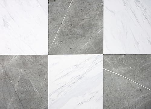 Image of Chris Loves Julia FloorPops 12-in by 12-in Grey & White Marble Bonneville Peel & Stick Floor Tiles