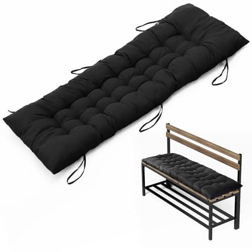 Image of DKIEI Garden Bench Cushion, 2/3 Seater With Non-Slip Straps, 8cm Thick Comfortable Dining Seat Pad, Rectangle Indoor Outdoor 110x40cm Black (Only Cushion)