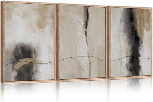Image of HPNIUB Large Modern Abstract Framed Canvas Wall Art Set,Geometric Line Black White and Beige Textured Wall decor Neutral Gray Minimalist Art Print for Living Room,Bedroom,Dining Room,Office 40 x 60cm