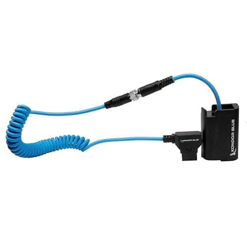 Image of KONDOR BLUE | D-Tap to DMW-BLK22 Coiled Dummy Battery Cable for Lumix S1RII/GH7/S5IIX/GH5/GH6 | 20"-36", Ultra-Durable, & Nylon Braided with Reinforced Connectors | Blue