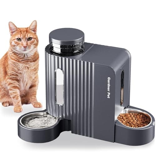 Image of Gardner Pet 2 in 1 Gravity Automatic Cat Feeder and Cat Water Dispenser 3L*2, Dog Food Feeder with Stainless Steel Bowl, Dog Water Dispenser 100% BPA-Free, No Electricity Required, Dark Grey