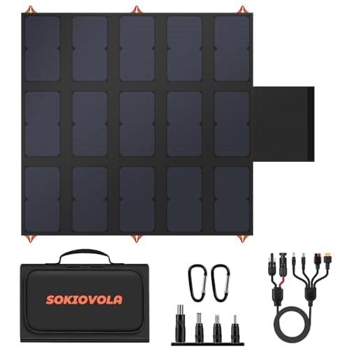 Image of SOKIOVOLA - 100W 20V Foldable Portable Solar Charger with QC3.0 USB-A & Type C Output, IP68 Waterproof for Cell Phones, Tablets, Camera, Camping, Caravan, Hiking, Travel,