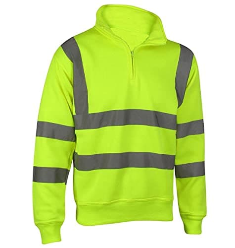Image of FAIRY BOUTIQUE Mens Hi Vis Quarter Zip Sweatshirt Adults High Visibility Pull Over Sweater Fleece Jumper Work Wear Top (Yellow Medium)