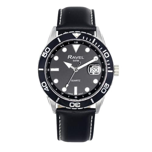 Image of Ravel Plus - Men's 42mm Round 5ATM Calendar Watch Rotating Uni-Directional Bezel and Sapphire Coated Lens - Japanese Analogue Quartz - RPD-009M - Black/Black Bezel