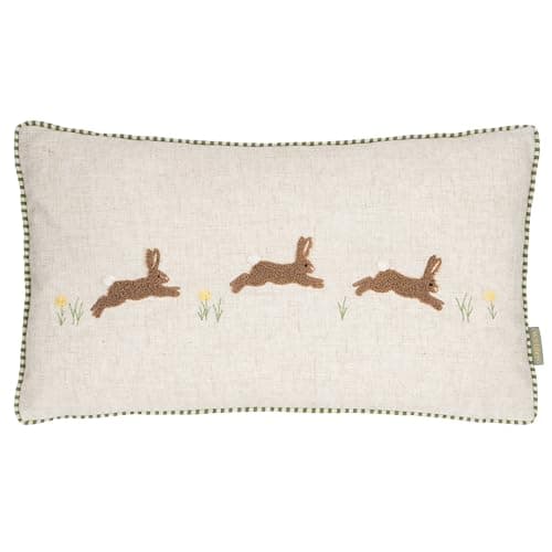 Image of furn. Wylder Ramble Hares Cushion Cover – Rustic Country Velvet Tufted Decorative Case (Sage – 30X50cm)