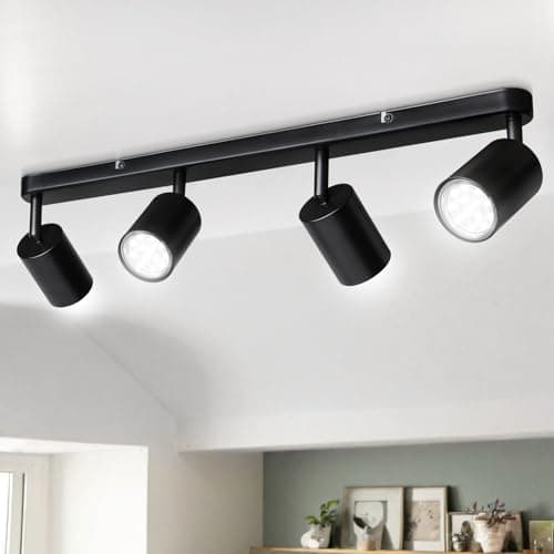 Image of Smanu 4 Way Spotlight Ceiling Lights, Modern Kitchen Ceiling Light Fittings Black, Industrial Ceiling Spots Wall Lights, Adjustable GU10 Spotlights for Bedroom Living Room Hallway,Bulbs Not Included