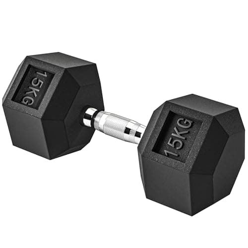 Image of HOMCOM 15KG Single Rubber Hex Dumbbell Portable Hand Weights Dumbbell for Home Gym Workout Fitness