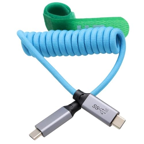 Image of HangTon USB Type C 20Gbps 100W 4K60 Data Power Video Cable for SSD BMPCC ZCAM R5 R6 A7C FX3 Camera iPhone 15 iPad MacBook Pro Phone Laptop Monitor, Braided Coiled 30cm