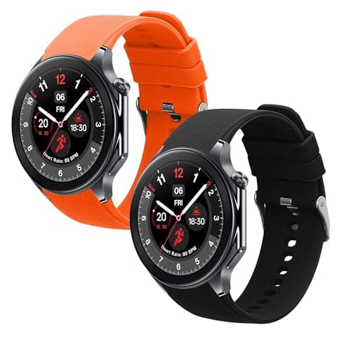 Image of kwmobile 2x Straps for OnePlus Watch 3/2 / 2R / Oppo Watch X2 Watch Strap - Silicone Replacement Watch Strap Set - Replacement Bands Black/Orange