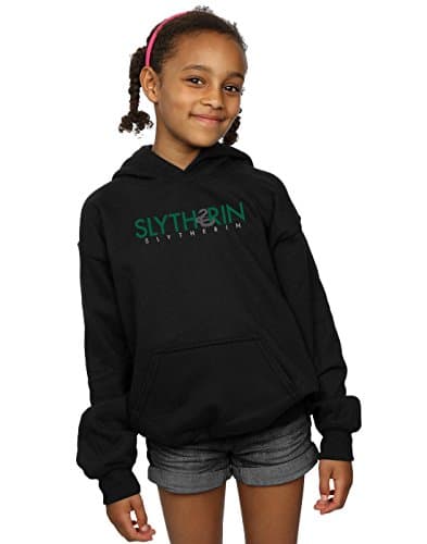 Image of Harry Potter Girls Slytherin Text Hoodie 5-6 Years Black