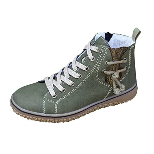 Image of UnoSheng Ankle Boots Women's Lined Women Warm Plus Size Casual Flat Shoes Wedges Compatible with Motorcycle Women 37, Green, 39 EU
