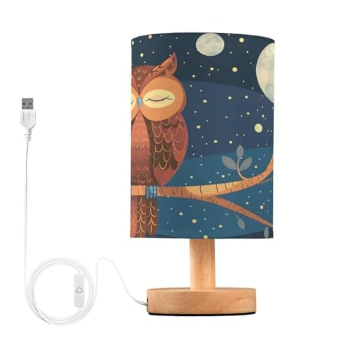 Image of Mnsruu Bedside Table Lamp Whimsical Owl Nightstand Lamps with Non Slip Base Night Light for Bedroom Living Room Decor