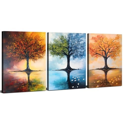 Image of AIYISU Abstract Tree of Life Wall Art Nature Green Blue Orange Tree Wall Painting Pictures Colourful Landscape Canvas Prints Minimalist Modern Artwork for Bedroom Office Home Decoration 40x60cm 3Pcs
