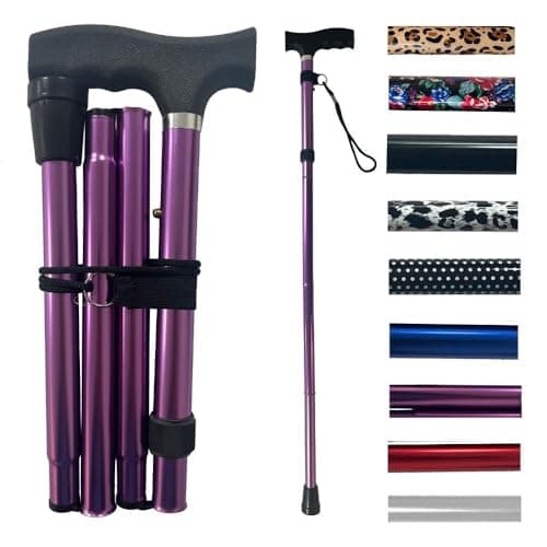Image of Life Healthcare Folding Walking Stick–Adjustable Height Lightweight Aluminium Cane for Elderly Disabled Men & Women–Non-Slip Rubber Tip Ergonomic Handle & Travel-Friendly Design (Purple)